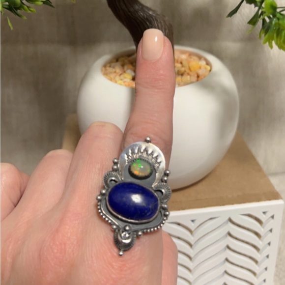 🦚💙 Lapis and Opal Sterling silver ring - Picture 3 of 10